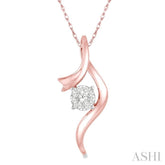 1/6 ctw Curved Lovebright Round Cut Diamond Pendant in 14K Rose and White Gold with chain